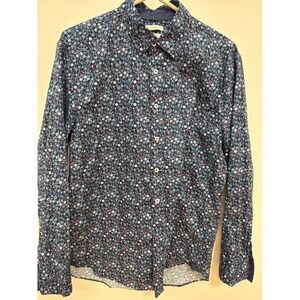 Con.Struct Mens Slim Fit Stretch Floral Button Down Shirt Navy Blue Long Sleeve